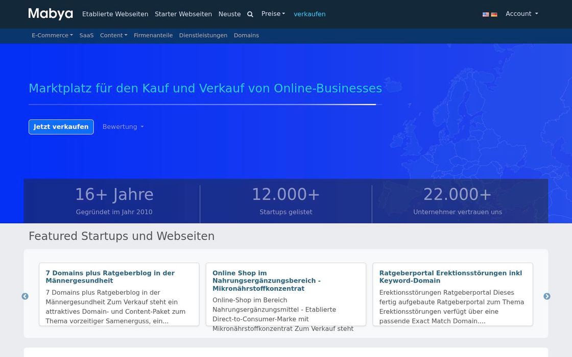 Screenshot von Mabya.de