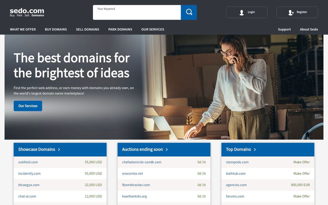 Screenshot von Sedo.com