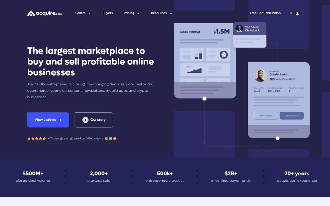 Screenshot von Acquire.com